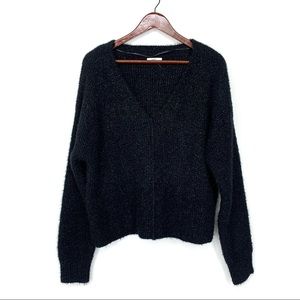 Abound Black Shimmer Metallic Fleck Plush Fuzzy V-Neck Sweater New Size Large